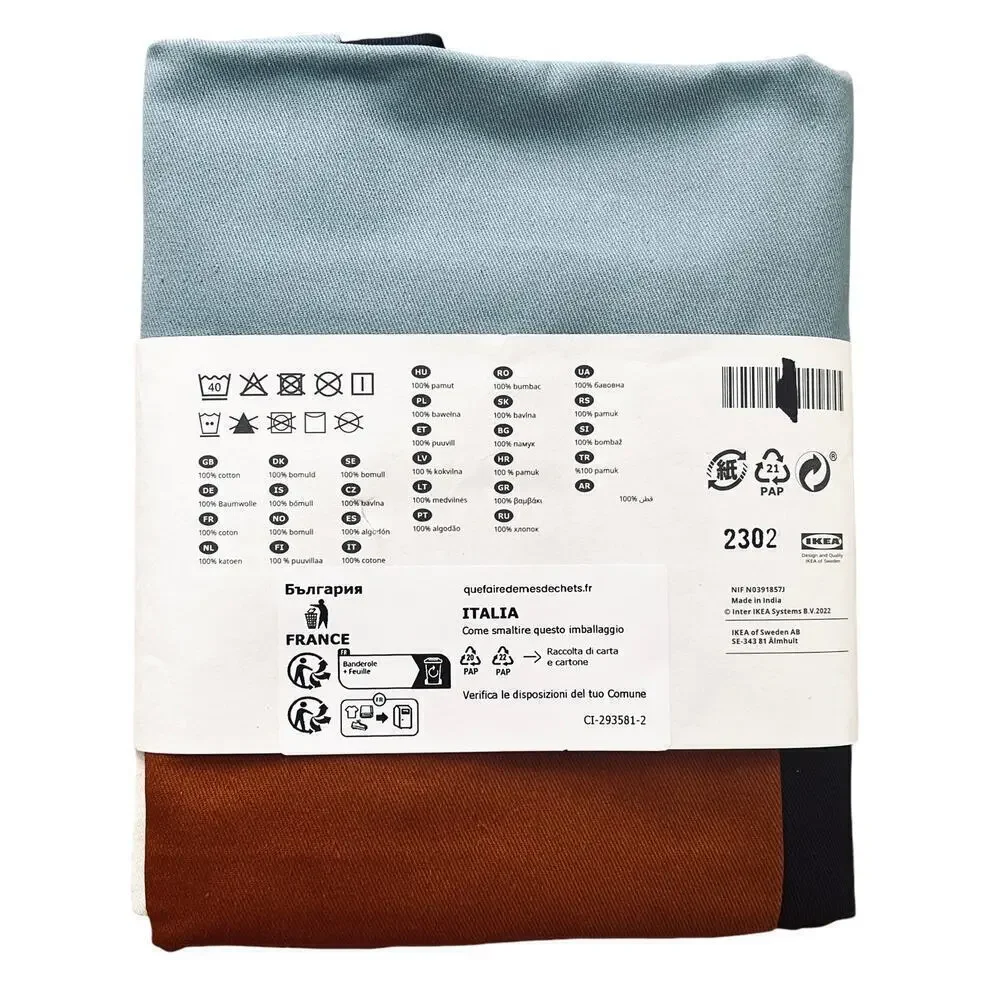 IKEA MAVINN Blue & Orange Cotton Pillow Cover 20